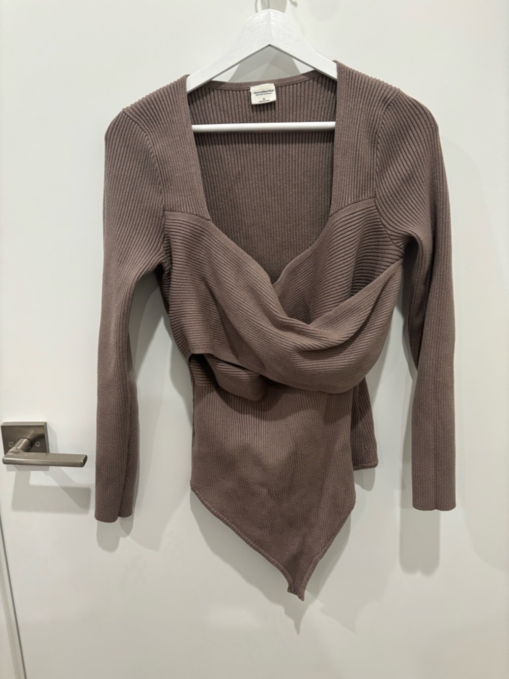 Abercrombie & Fitch Mauve Ribbed Long-Sleeve Bodysuit